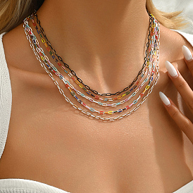 Simple Brass Paperclip Chain Lock Collarbone Necklaces for Women Daily Wear