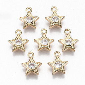 Brass Micro Pave Cubic Zirconia Charms, Light Gold, Long-Lasting Plated, Cadmium Free & Lead Free, Star
