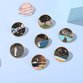 Romantic Moon and Stars Enamel Brooch with Independent Packaging