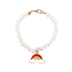 Rainbow Doll Charm Necklace, with Alloy Enamel Pendants and Acrylic Imitation Pearls, Doll Jewelry Making Supplies