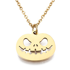 For Halloween, 201 Stainless Steel Pendant Necklaces, with Cable Chains and Lobster Claw Clasps, Pumpkin Jack-O'-Lantern Jack-o-Lantern