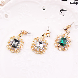 Sparkling Crystal Square Tassel Earrings with Pearl and Diamond, Retro Fashion Jewelry