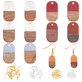Olycraft DIY Walnut Wooden Dangle Earring Making Kits, 12Pcs 6 Colors Oval Resin & Walnut Wood Pendants, Brass Earring Hooks & Jump Rings