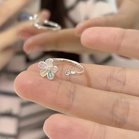 Anillos abiertos de aleación esmaltada para mujer, flor, plata