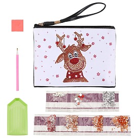 DIY Diamond Painting Stickers Kits, with Diamond Painting Bag, Rhinestones, Diamond Sticky Pen, Tray Plate and Glue Clay, Elk Christmas Reindeer/Stag