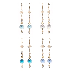 Glass Dangle Earrings with Shell Beads, 304 Stainless Steel Jewelry for Women