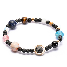 Galactic Planet Bracelet with Natural Stones - 9 Guardian Stars and 8 Planets of Solar System