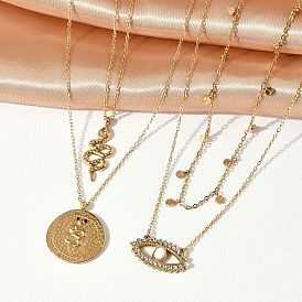 304 двухслойные ожерелья из нержавеющей стали, кубический цирконий злой глаз змея кулон ожерелья для женщин, реальный 18 k позолоченный