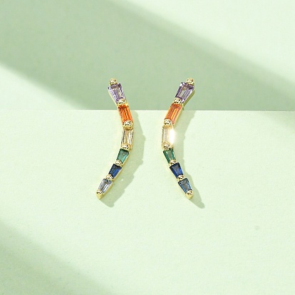 Ohrstecker mit Crawler-Design und Pavé-Fassung aus Messing und Zirkonia, Rechteck, echt 18 k vergoldet, cadmiumfrei und bleifrei, langlebig überzogen, Gestell