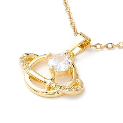 Clear Cubic Zirconia Planet Pendant Necklace, 304 Stainless Steel Jewelry for Women