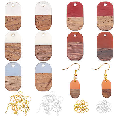 Kits de fabrication de boucles d'oreilles pendantes en bois de noyer, 12 pcs 6 couleurs pendentifs ovales en résine et bois de noyer, crochets et anneaux de saut en laiton