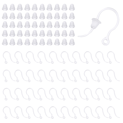 100шт. прозрачные смоляные крючки для сережек, с горизонтальными петлями и пластиковыми гайками 200шт.