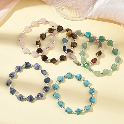 Эластичные браслеты из натуральных и синтетических драгоценных камней, а также синтетического гематита для женщин., сердце