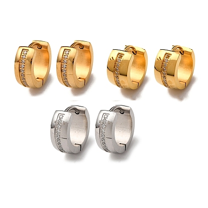 304 серьги-кольца из нержавеющей стали с прозрачным кубическим цирконием, с 316 нержавеющей стали, ионное покрытие (ip)