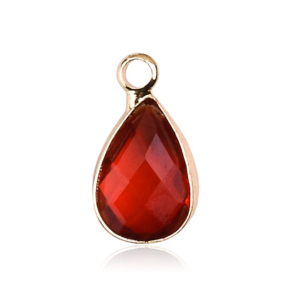 Граненые подвески стекла, с латунной фурнитурой , кулоны из камня, слезинки, золотые