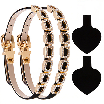 1 Bag PU Imitation Leather Anti-Loose High-heeled Shoe Laces, Shoe Bands, with Reisn Rhinestone & Alloy Finding