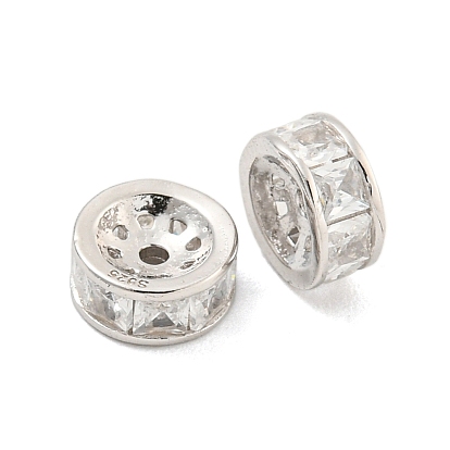 925 бусины из стерлингового серебра с микропаве, прозрачные бусины из кубического циркония, плоско-круглые