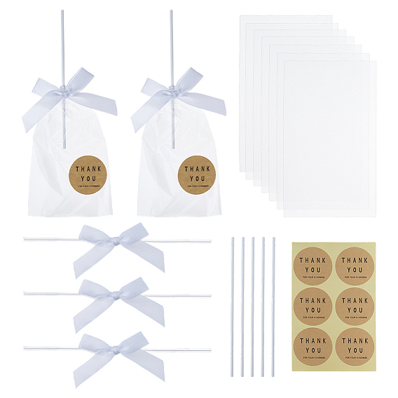 Наборы для изготовления конфетных мешочков своими руками, включая бант из полиэстера, пластиковая палочка от леденца, OPP мешки целлофана, самоклеющиеся бумажные наклейки