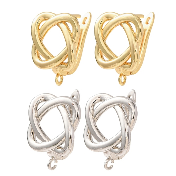Brass Hoop Earring Findings, Knot, with Loops, Lead Free & Cadmium Free, Long-Lasting Plated, Rack Plating