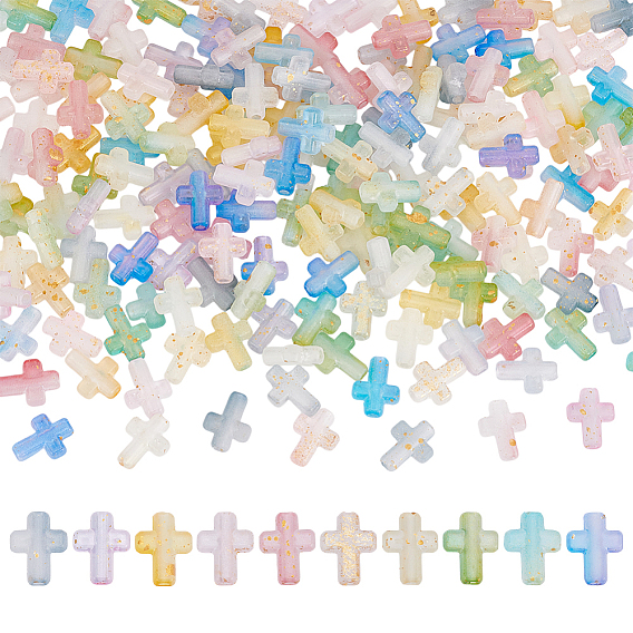200 шт. 10 градиентные прозрачные акриловые бусины разных цветов, с золотой фольгой, крестик