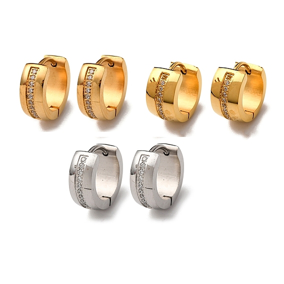 304 серьги-кольца из нержавеющей стали с прозрачным кубическим цирконием, с 316 нержавеющей стали, ионное покрытие (ip)