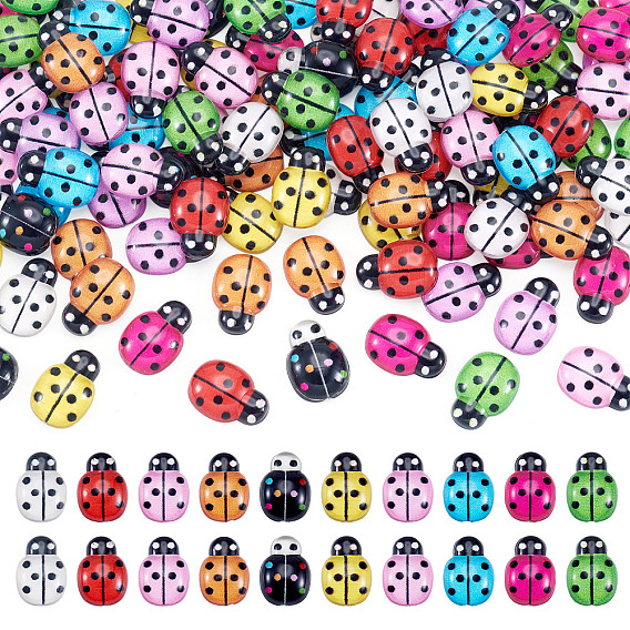 Cabochons en résine à dos plat transparent, forme de coccinelle