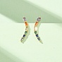 Brass Pave Cubic Zirconia Stud Crawler Earrings, Rectangle, Real 18K Gold Plated, Cadmium Free & Lead Free, Long-Lasting Plated, Rack Plating