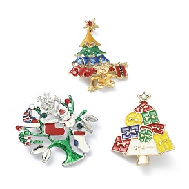De aleación de diamantes de imitación broches de cristal, alfileres de esmalte, árbol de Navidad