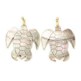 Natural Black Lip Shell Pendants, with Golden Plated Brass Findings, Sea Turtle