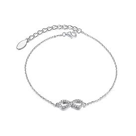 Sterling Silver Micro Pave Clear Cubic Zirconia Infinity Link Bracelets