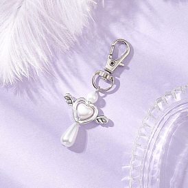 Подвеска в форме сердца-слезинки из искусственного акрилового жемчуга с крыльями из сплава, Сплав с застежками когтя омара, античное серебро