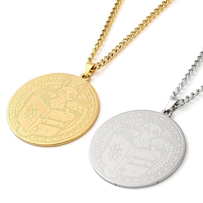 304 ожерелья с подвесками-цепочками из нержавеющей стали, плоский круглый с рисунком волшебной книги