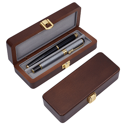 Прямоугольный деревянный футляр для хранения ручек с крышкой, со сплавочной фурнитурой