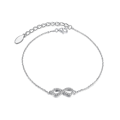 Sterling Silver Micro Pave Clear Cubic Zirconia Infinity Link Bracelets