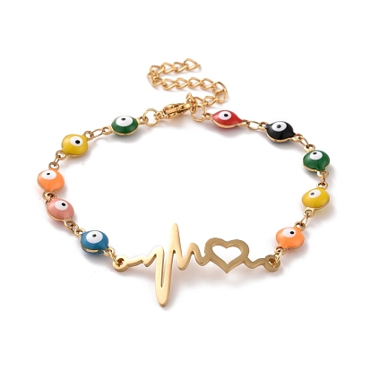 Вакуумное покрытие pvd 304 браслет из нержавеющей стали с сердечным ритмом и цветной эмалью от сглаза для женщин