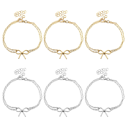 6шт. 2 цвета многорядные браслеты из цинкового сплава, бантом