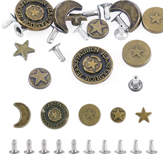 50шт. 5 стили сплавные речные шипы, железным гвоздем, для кошелька, , ботинки, украшение кожаных ремесел