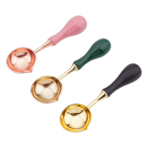 3Pcs 3 Style Brass Wax Sticks Melting Spoon, with Wood Handle