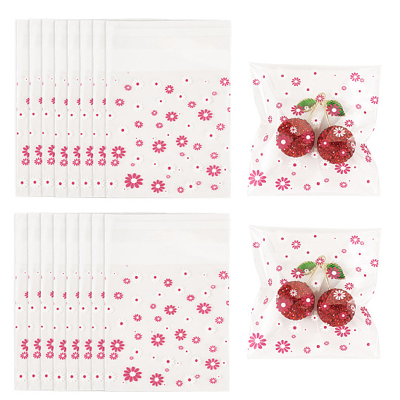 2 пакеты с цветочным принтом, самоклеящиеся целлофановые пакеты OPP, квадратный