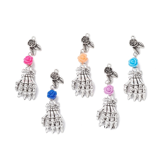 5шт. большие подвески из сплава в тибетском стиле, смолой цветок, скелет