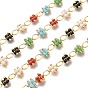 Brass Handmade Beaded Chain, with Seed Beads and Spool, Soldered, Long-lasting Plated