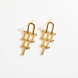 Geometric Irregular Long Brass Earrings with 14K Gold Plating for Women