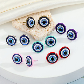 Vintage Devil Eye Stud Earrings with Colorful Turkish Evil Eye Design