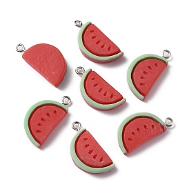 Opake Harzanhänger, mit Schlaufen aus platinfarbener Legierung, Wassermelone