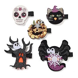 Hallowmas Party Hair Accessories, Glitter Wool Cloth Alligator Hair Clip, with Iron Clip