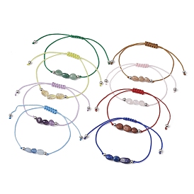 8Pcs 8 Style Natural Mixed Gemstone Nuggets & Pearl Braided Bead Bracelets Set, Nylon Adjustable Bracelets