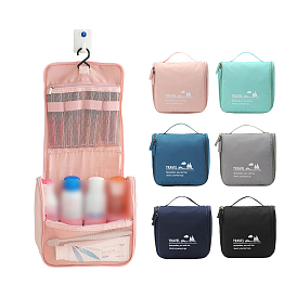 Solid Color Portable Polyester Makeup Storage Bag, Travel Cosmetic Bag, Multi-functional Wash Bag, with Pull Chain and Handle