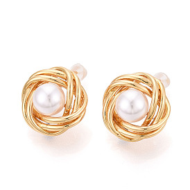 Серьги-гвоздики из искусственного жемчуга из латуни и АБС-пластика, твист, без никеля 