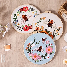Insect Bees Flower DIY Embroidery Kits, Including Printed Fabric, Embroidery Thread & Needles, Embroidery Hoop