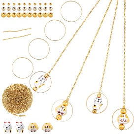 SUNNYCLUE DIY Pendant Decoration Making Kits, Including Brass Beads, Porcelain Beads, Non-Magnetic Synthetic Hematite Beads, Iron Cable Chains & Pins